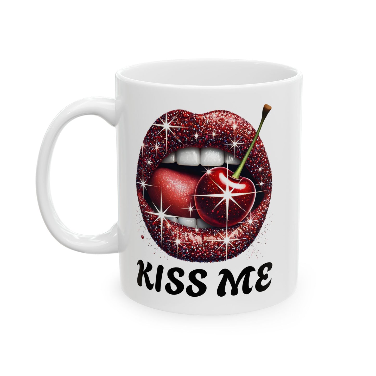 Kiss Me Coffee Mug, Cherry Lips Design Ceramic Mug, Cute Aesthetic Coffee Cup, 11oz 15oz Gift, Fun Novelty Mug