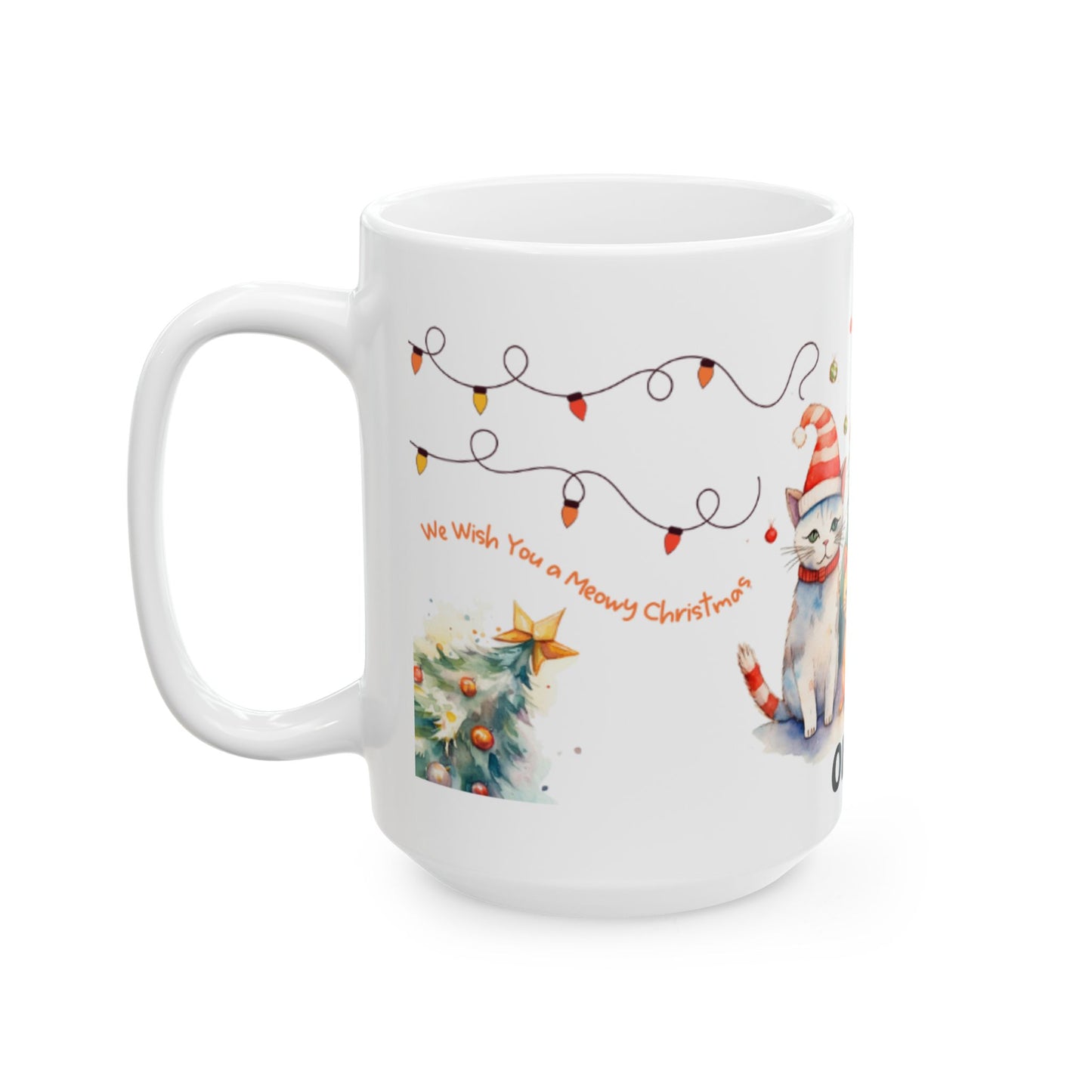Personalized Christmas Cat Ceramic Mug, Custom Pet Lover Gift, Holiday Coffee Cup, Cute Feline Decor, Family Gift, Winter Celebration