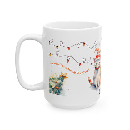 Personalized Christmas Cat Ceramic Mug, Custom Pet Lover Gift, Holiday Coffee Cup, Cute Feline Decor, Family Gift, Winter Celebration