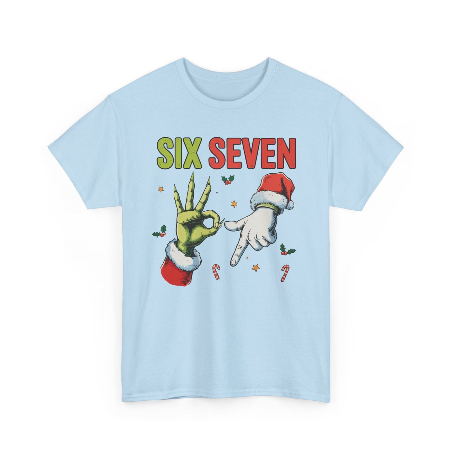 Funny "Six Seven" Christmas Shirt  Grinch Hand & Santa Hand Graphic Tee | Holiday Humor T-Shirt | Unisex Christmas Gift for Men Women