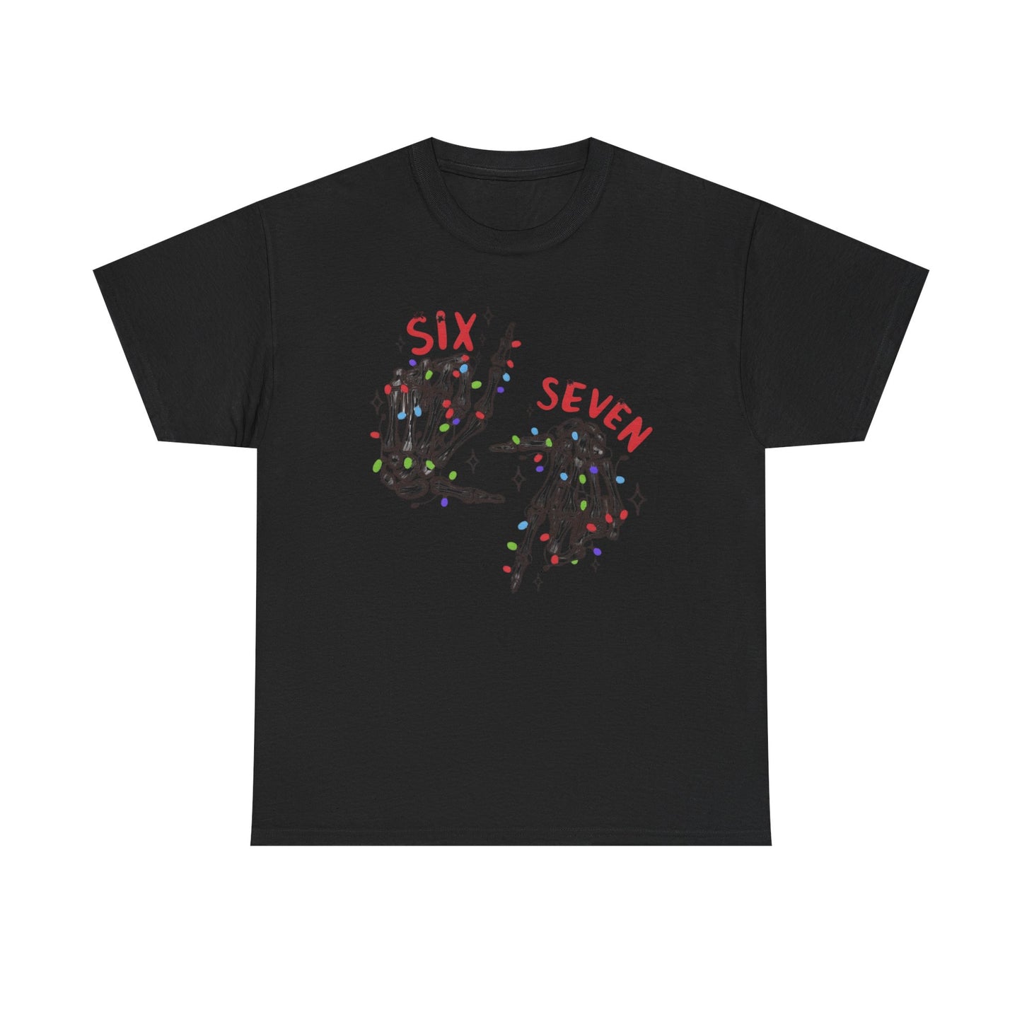 Six Seven Skeleton Hands T Shirt  Funny Halloween Christmas Tee for Men & Women | Cool Skeleton Hand Sign Graphic Shirt | Soft Cotton Top