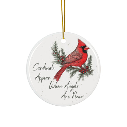 Cardinal Artwork Ornament, Double-Sided Ceramic Cardinal Christmas Ornament, Winter Bird Decoration, Red Cardinal Holiday Keepsake