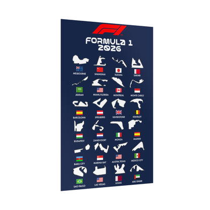 Formula 1 2026 Track Silhouettes Poster, F1 Circuits Map Wall Art, Grand Prix Calendar Print, Motorsport Racing Decor, Rolled Poster