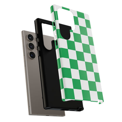 Green Checkered Phone Case, Phone Cases Samsung Galaxy S25, S25 Plus, S24, S24 Plus, S24 Ultra, S23, S22, S22 Plus, S21 Ultra, S21 FE, S20+