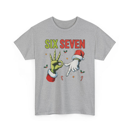 Funny "Six Seven" Christmas Shirt  Grinch Hand & Santa Hand Graphic Tee | Holiday Humor T-Shirt | Unisex Christmas Gift for Men Women
