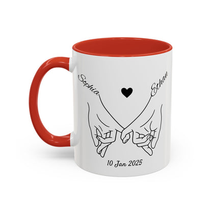 Holding Hands Couple Mug | Personalized Names & Date Coffee Cup | Custom Line Art Love Mug | Valentine Anniversary Gift for Couples