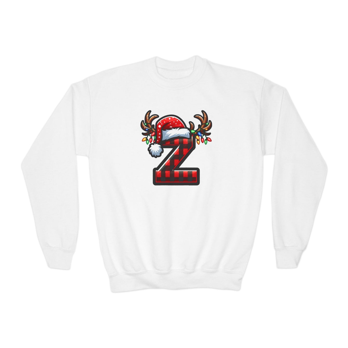 Festive Youth Crewneck Sweatshirt with Christmas Reindeer and Santa Hat, Holiday Gift for Kids, Winter Wear, Cozy Sweater, Christmas Apparel