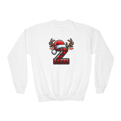 Festive Youth Crewneck Sweatshirt with Christmas Reindeer and Santa Hat, Holiday Gift for Kids, Winter Wear, Cozy Sweater, Christmas Apparel