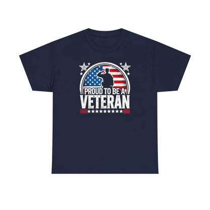 Proud Veteran Heavy Cotton Tee, Army Navy Military Shirt, Gift for Veterans, Memorial Day, Independence Day, Patriotic Apparel