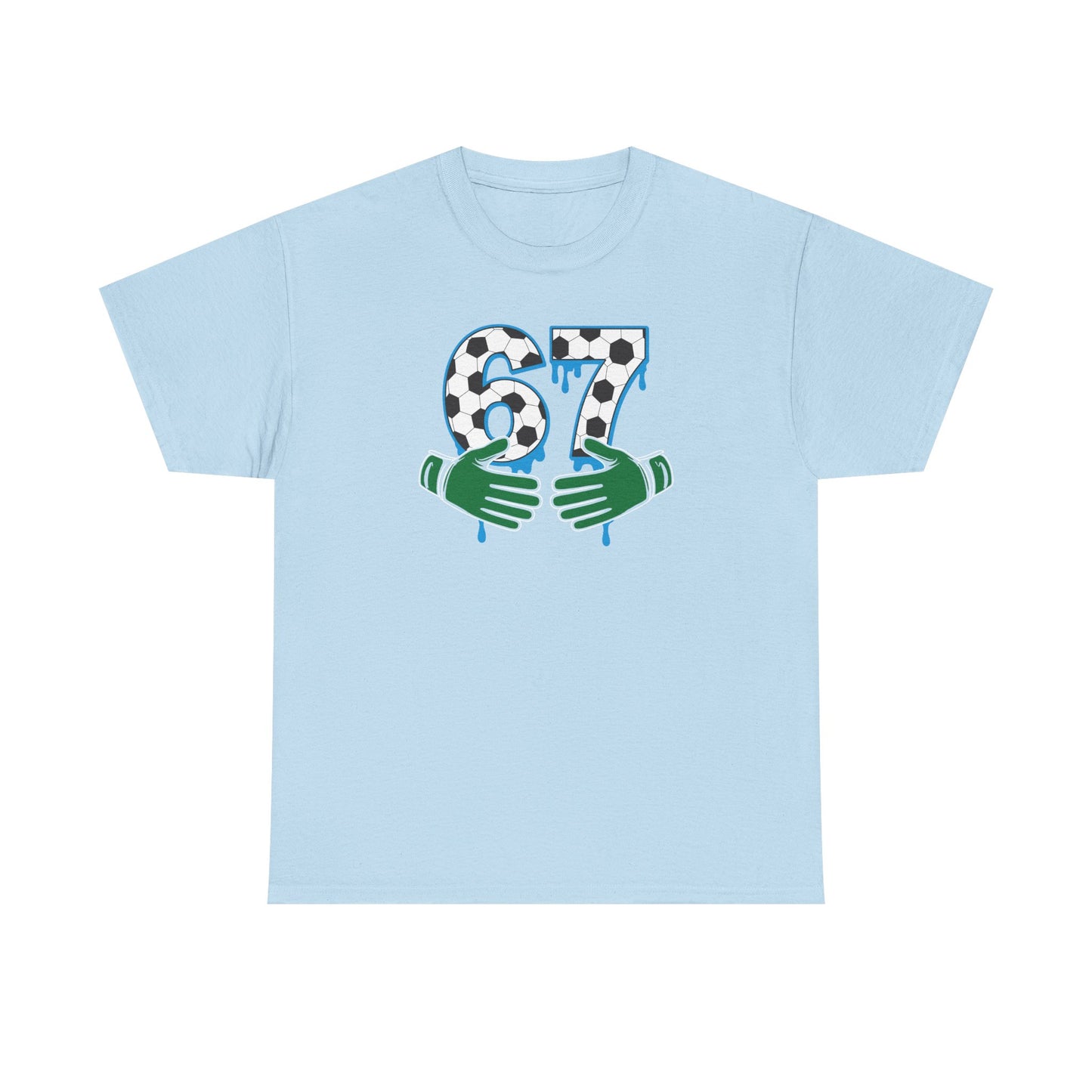 Dripping 97 Number Graphic Tee, Streetwear Checkerboard T-Shirt with Green Hands, Artsy Unisex Cotton Shirt