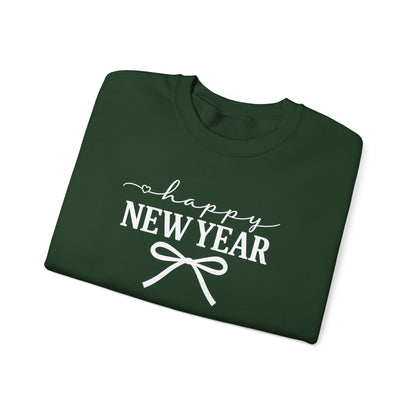 Happy New Year Sweatshirt | Cozy Holiday Crewneck | Script Bow Graphic Sweater | New Year Party Sweatshirt | Winter Gift