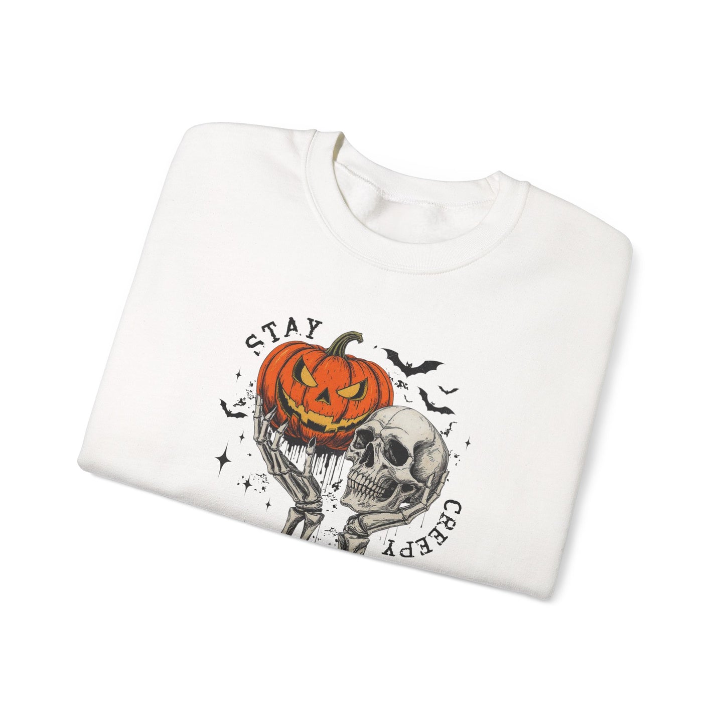 Stay Creepy Crewneck Sweatshirt, Halloween Sweater, Cozy Fall Apparel, Spooky Gift, Pumpkin Skull Design, Halloween Celebration