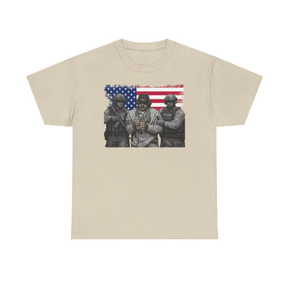 American Flag Soldiers T-Shirt | Patriotic Military Graphic Tee | Veteran Pride Shirt, USA Freedom Apparel Gift