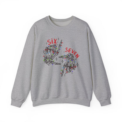 Six Seven Skeleton Hands Sweatshirt Funny Halloween Christmas Crewneck for Men & Women  Cozy Skeleton Hand Lights Pullover, Gift for Friends