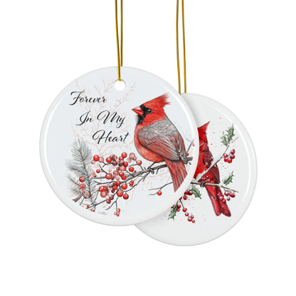 Cardinal Bird Ornament, Red Cardinal Christmas Ornament, Double-Sided Ceramic Keepsake, Winter Cardinal Decoration, Memorial Holiday Gift
