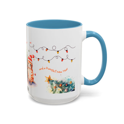 Personalized Festive Cat Accent Coffee Mug, Holiday, Christmas, Unique Gift, Home Decor, Cute Cat Lovers, Christmas Day Gift