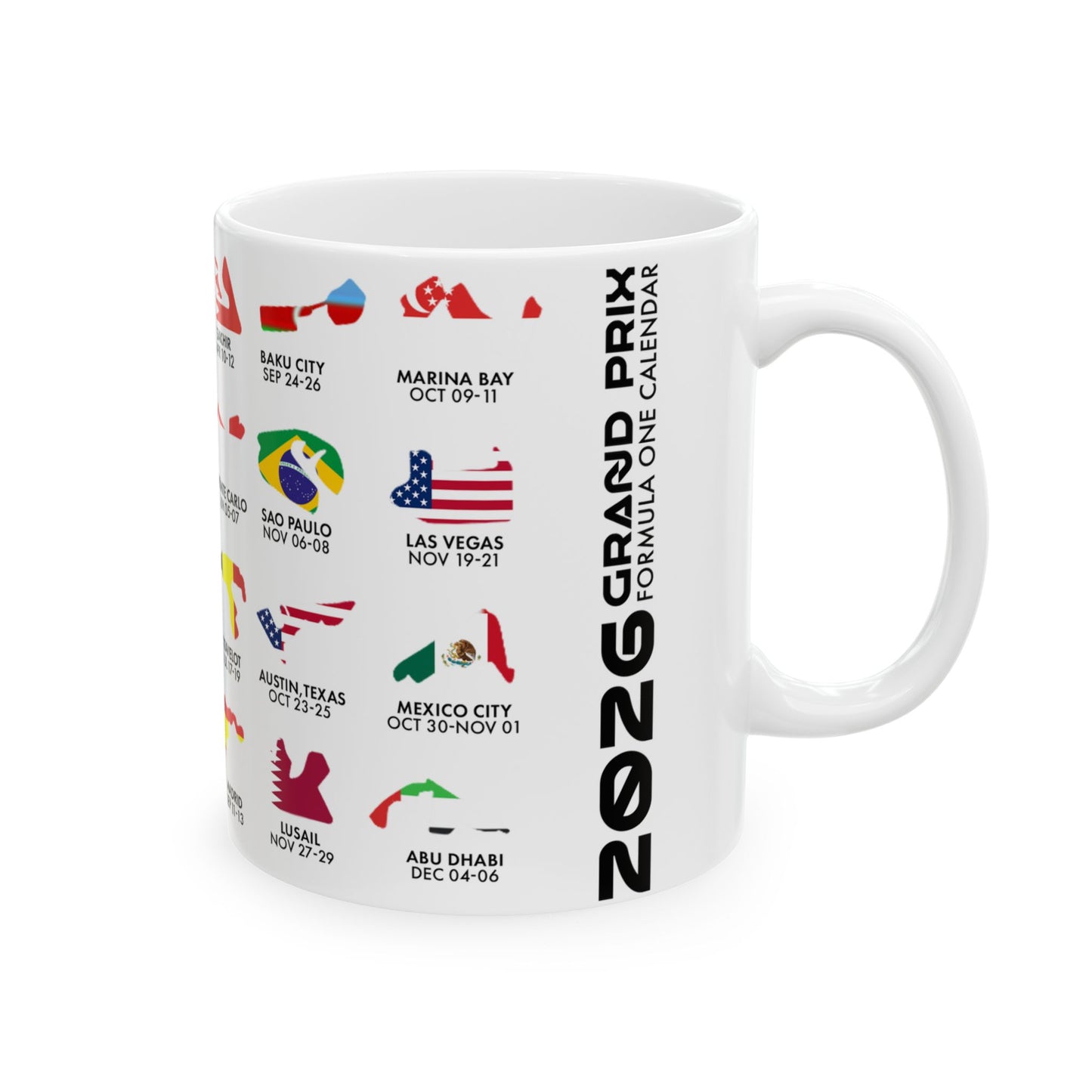 2026 Grand Prix Track Map Mug, Formula 1 Race Circuit Icons Mug, F1 Calendar Coffee Cup, Motorsport Fan Gift, Ceramic Mug
