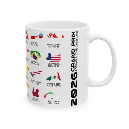 2026 Grand Prix Track Map Mug, Formula 1 Race Circuit Icons Mug, F1 Calendar Coffee Cup, Motorsport Fan Gift, Ceramic Mug