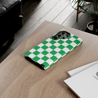 Green Checkered Phone Case, Phone Cases Samsung Galaxy S25, S25 Plus, S24, S24 Plus, S24 Ultra, S23, S22, S22 Plus, S21 Ultra, S21 FE, S20+