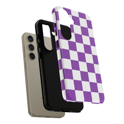 Purple Checkered Phone Case, Samsung Galaxy S25, S25 Plus, S24, S24 Plus, S24 Ultra, S23, S22, S22 Plus, S21 Ultra, S21 FE, S20+