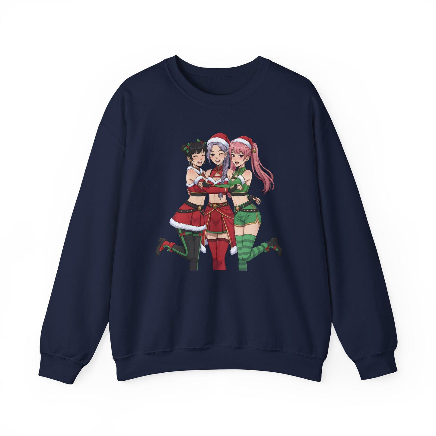 Anime Christmas Sweatshirt, Kawaii Girls Holiday Crewneck, Cute Anime Xmas Sweater, Cozy Otaku Gift, Holiday Kawaii Trio Shirt