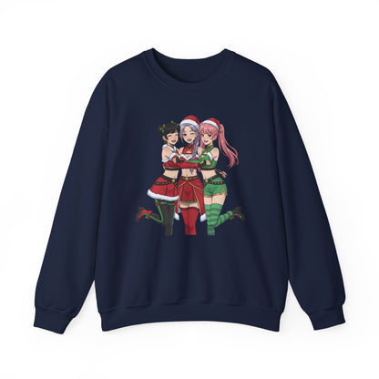 Anime Christmas Sweatshirt, Kawaii Girls Holiday Crewneck, Cute Anime Xmas Sweater, Cozy Otaku Gift, Holiday Kawaii Trio Shirt