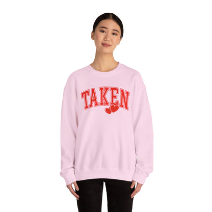 Taken Heart Graphic Sweatshirt, Red Collegiate Letters Crewneck, Cute Valentine Pullover, Cozy Gift for Her, Romantic Couple Sweater