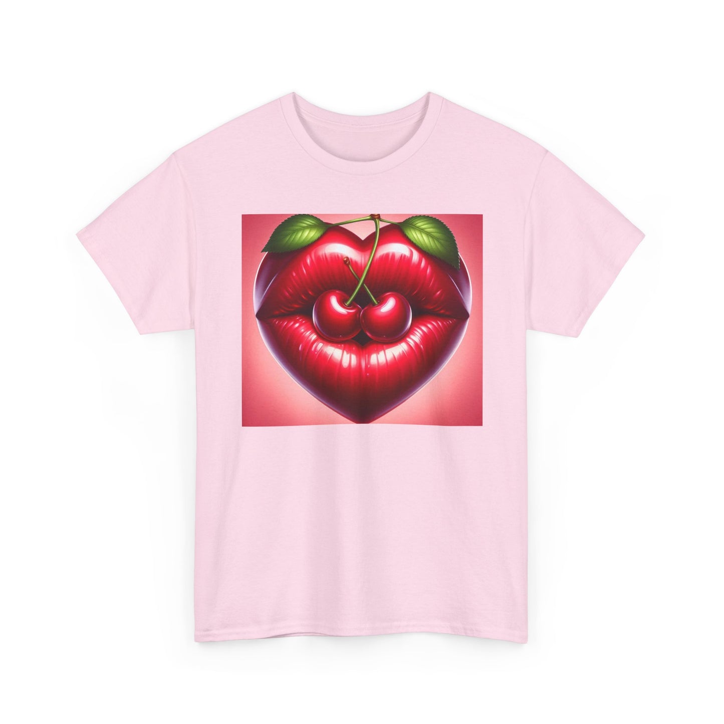 Cherry Lips Heart Graphic Tee, Retro Pop Art T-Shirt, Cute Aesthetic Cotton Shirt, Vintage Style Unisex Tee, Fun Statement Top