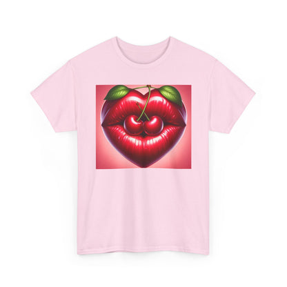 Cherry Lips Heart Graphic Tee, Retro Pop Art T-Shirt, Cute Aesthetic Cotton Shirt, Vintage Style Unisex Tee, Fun Statement Top