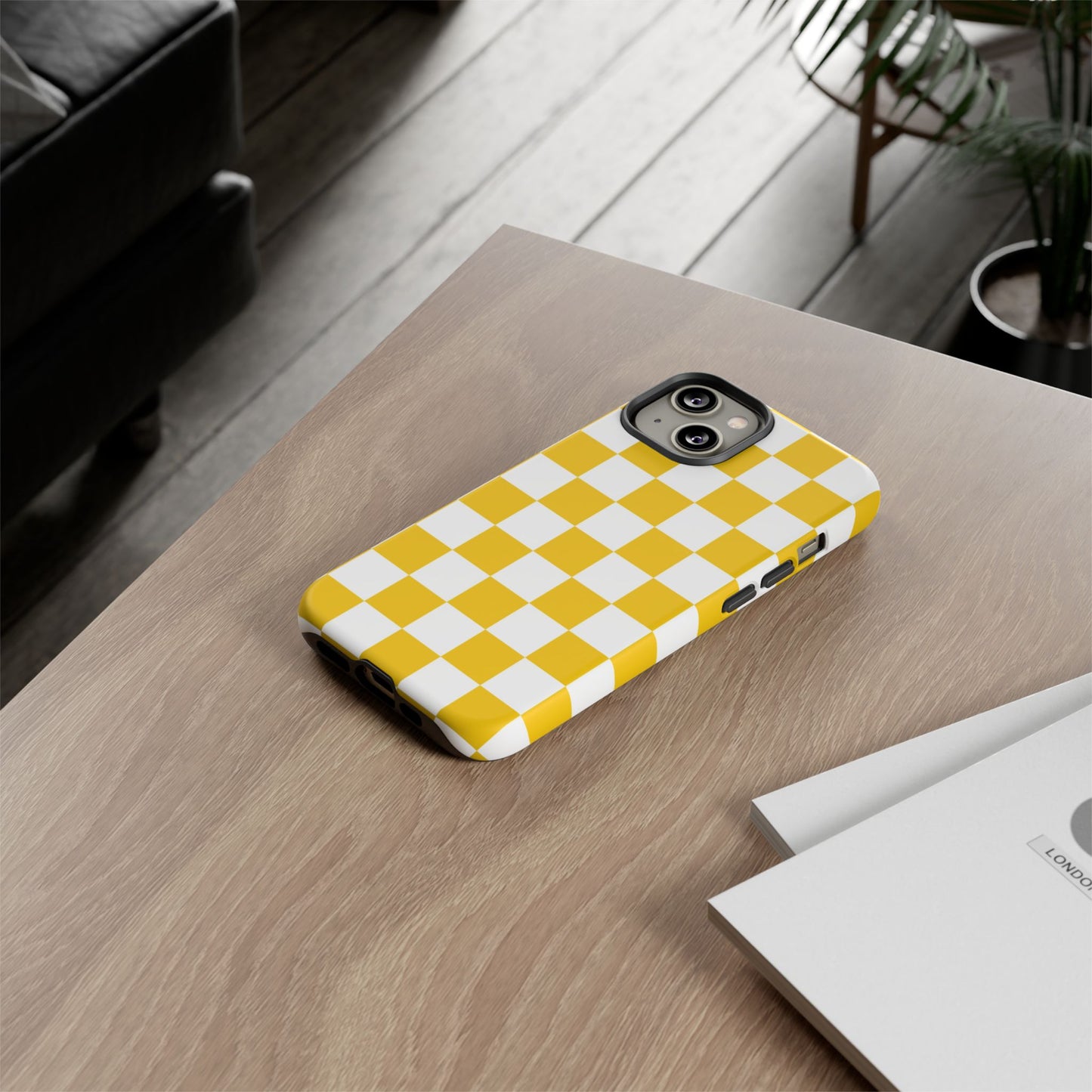 Yellow Checkered Phone Case - iPhone 17 Pro, 17, 16, 15, 14, 13, 12, 11, X, XR, XS MAX, Gift for Friends