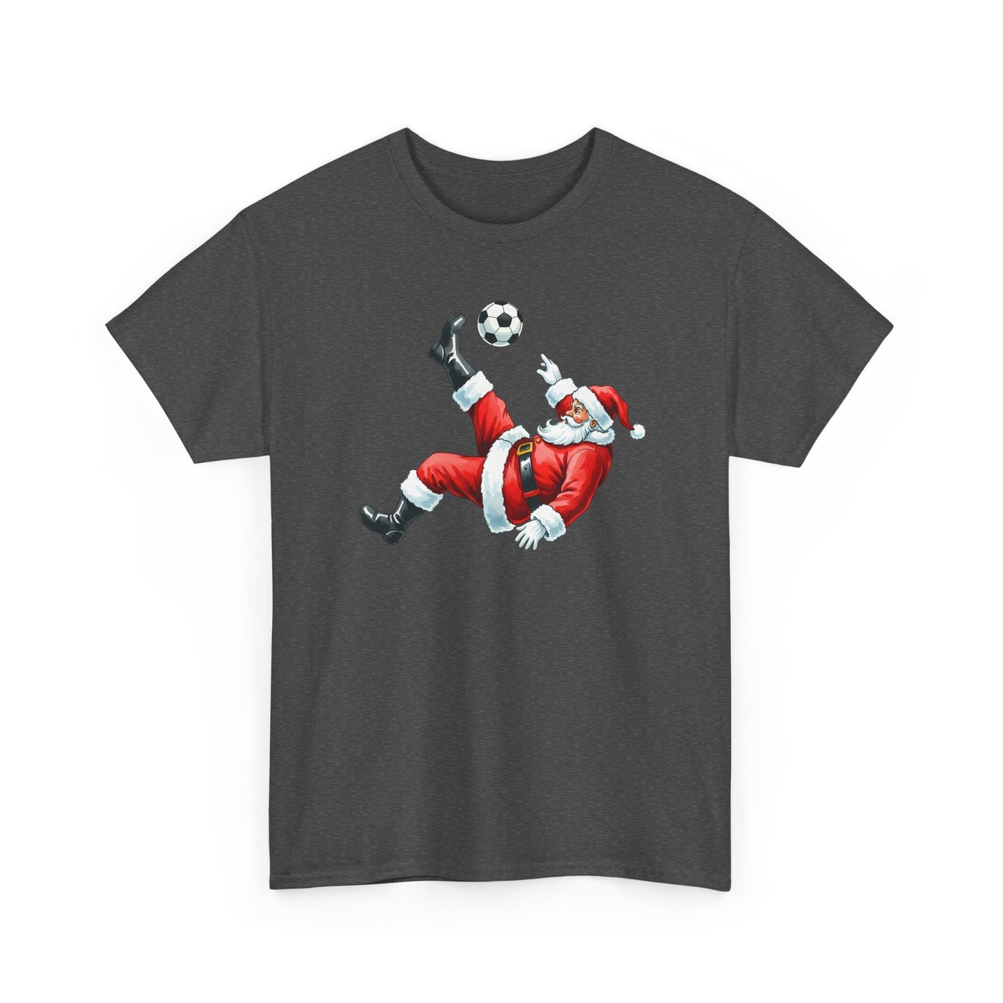Santa Soccer Heavy Cotton Tee, Fun Holiday Shirt, Christmas Party, Gift for Him/Her, Festive Clothing, Casual Wear, Gift for her