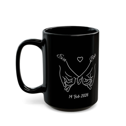 Holding Hands Couple Mug | Personalized Names & Date Black Coffee Cup | Custom Line Art Mug | Valentine Anniversary Gift for Couples