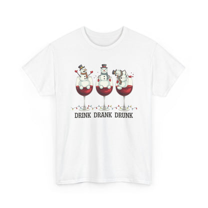 Drink Drank Drunk Christmas Shirt | Funny Holiday Wine Shirt | Snowman Christmas Tee | Drinking Humor Gift for Friends