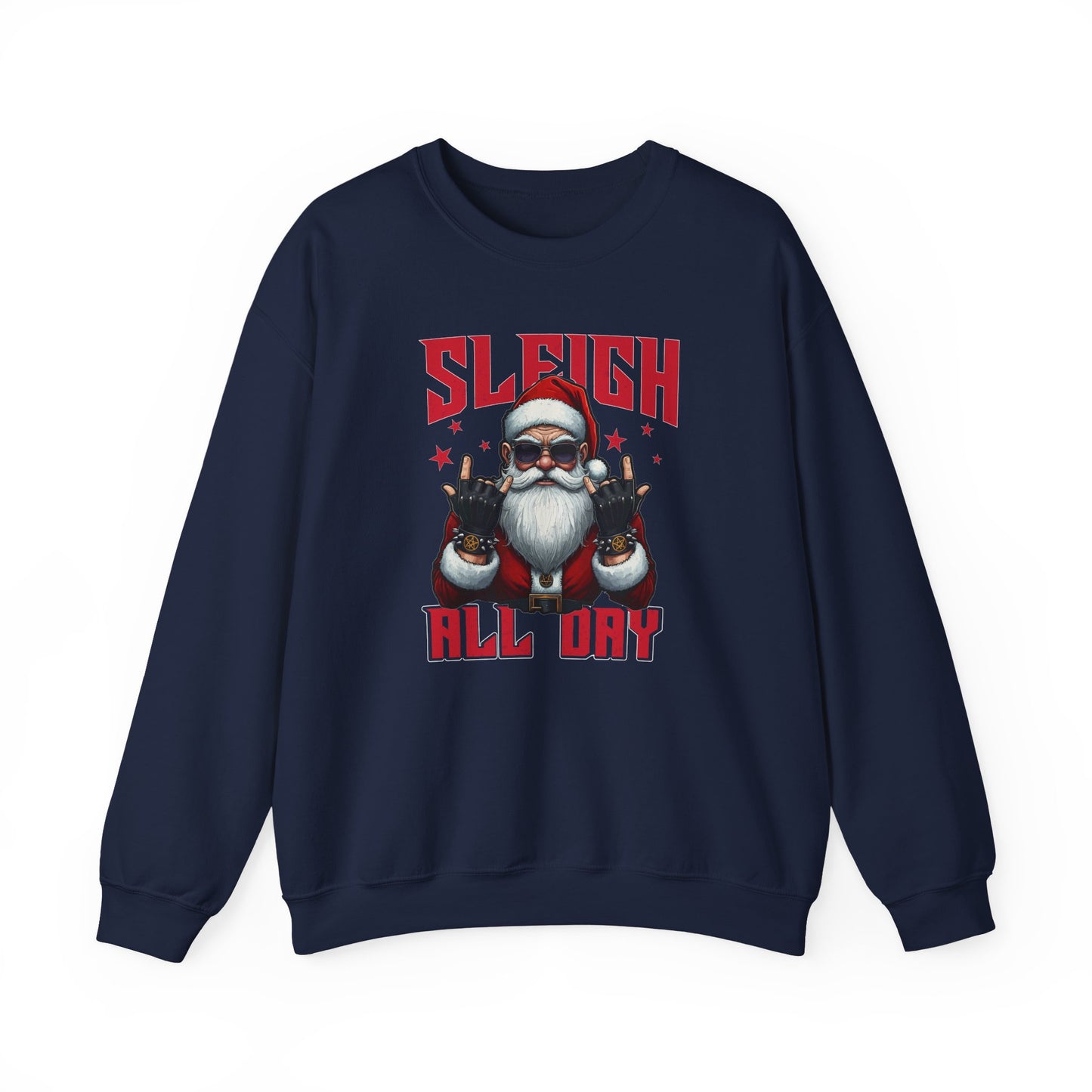 Funny Santa Sleigh All Day Sweatshirt | Rocker Santa Christmas Sweater | Funny Holiday Sweatshirt | Cozy Unisex Christmas Gift