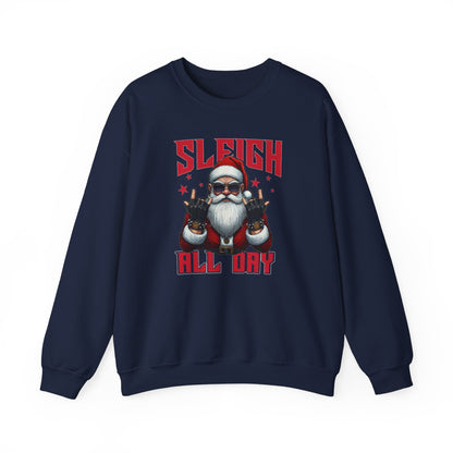 Funny Santa Sleigh All Day Sweatshirt | Rocker Santa Christmas Sweater | Funny Holiday Sweatshirt | Cozy Unisex Christmas Gift