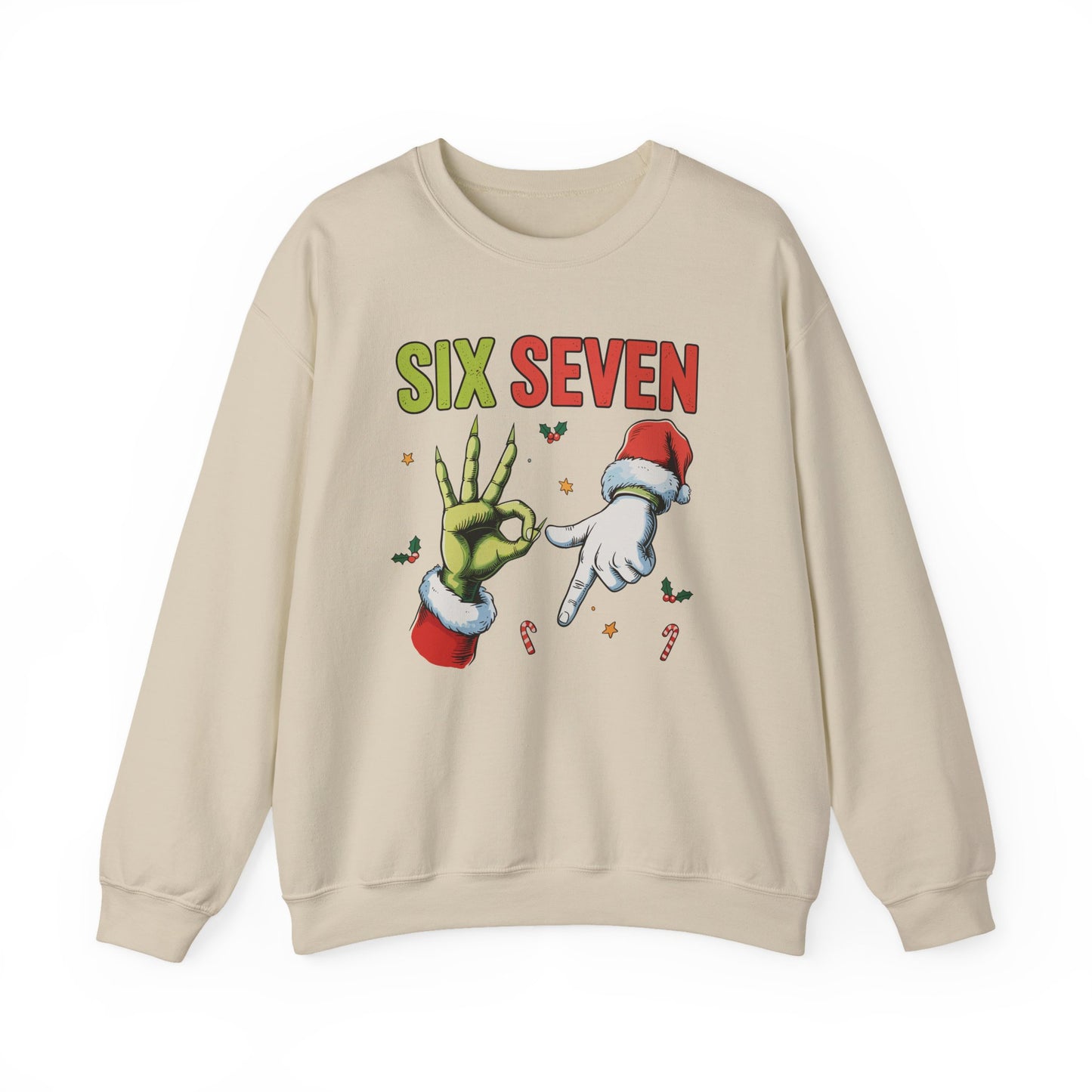 Funny Six Seven Christmas Sweatshirt | Santa Hands Holiday Crewneck | Cozy Pink Christmas Sweater for Men Women | Festive Holiday Gift