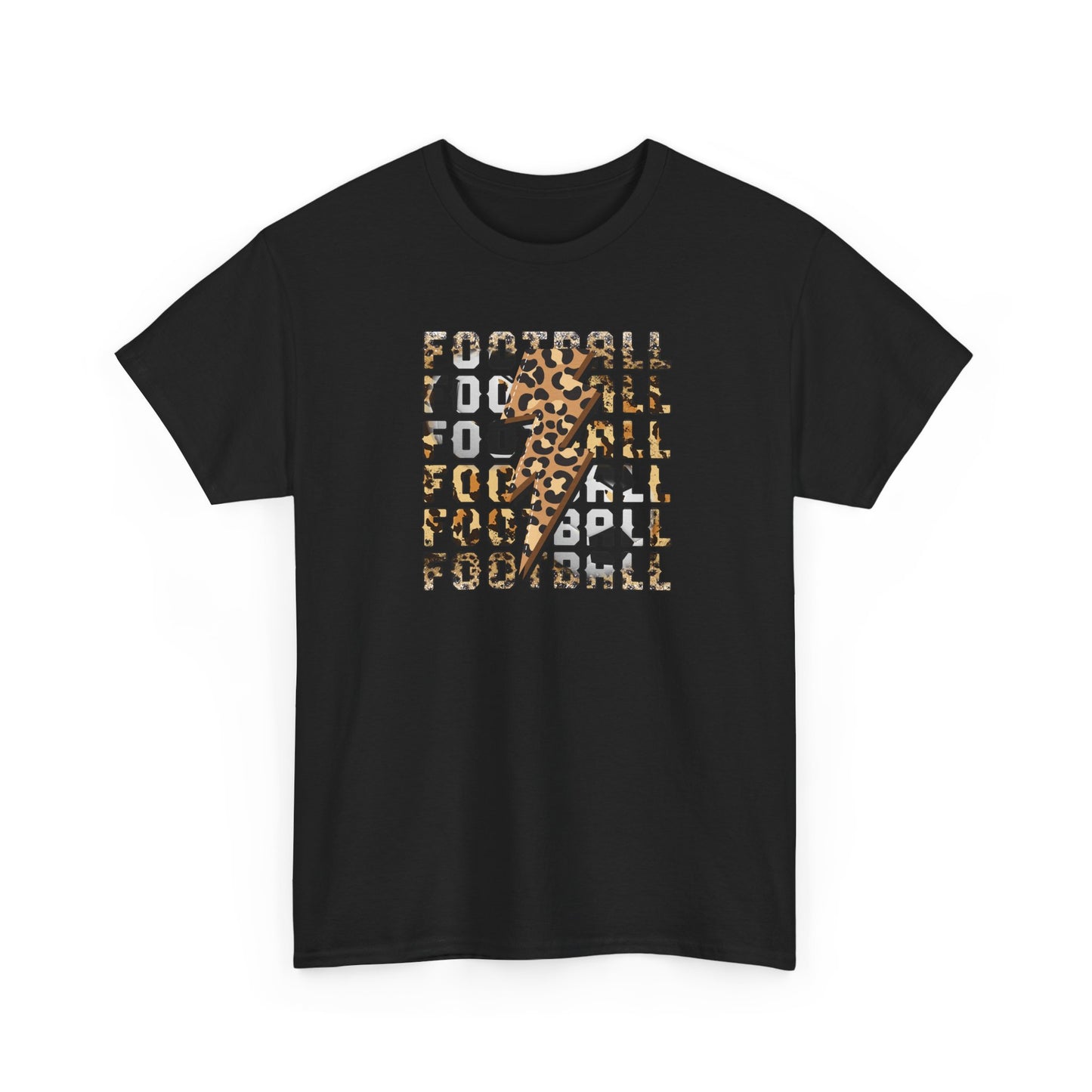 Leopard Print Football Lightning Bolt Tee, Women's Football Graphic Shirt, Game Day Spirit Shirt, Trendy Sports Top, FIFA World Cup 2026