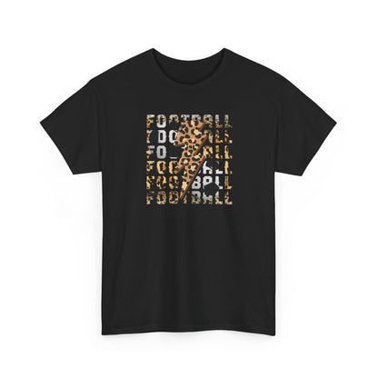 Leopard Print Football Lightning Bolt Tee, Women's Football Graphic Shirt, Game Day Spirit Shirt, Trendy Sports Top, FIFA World Cup 2026