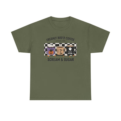 Coffee Lover Tee, Freshly Boo'd Coffee, Halloween Gift, Soft Cotton T-Shirt, Perfect for Fall Celebrations, Unique Graphic Tee