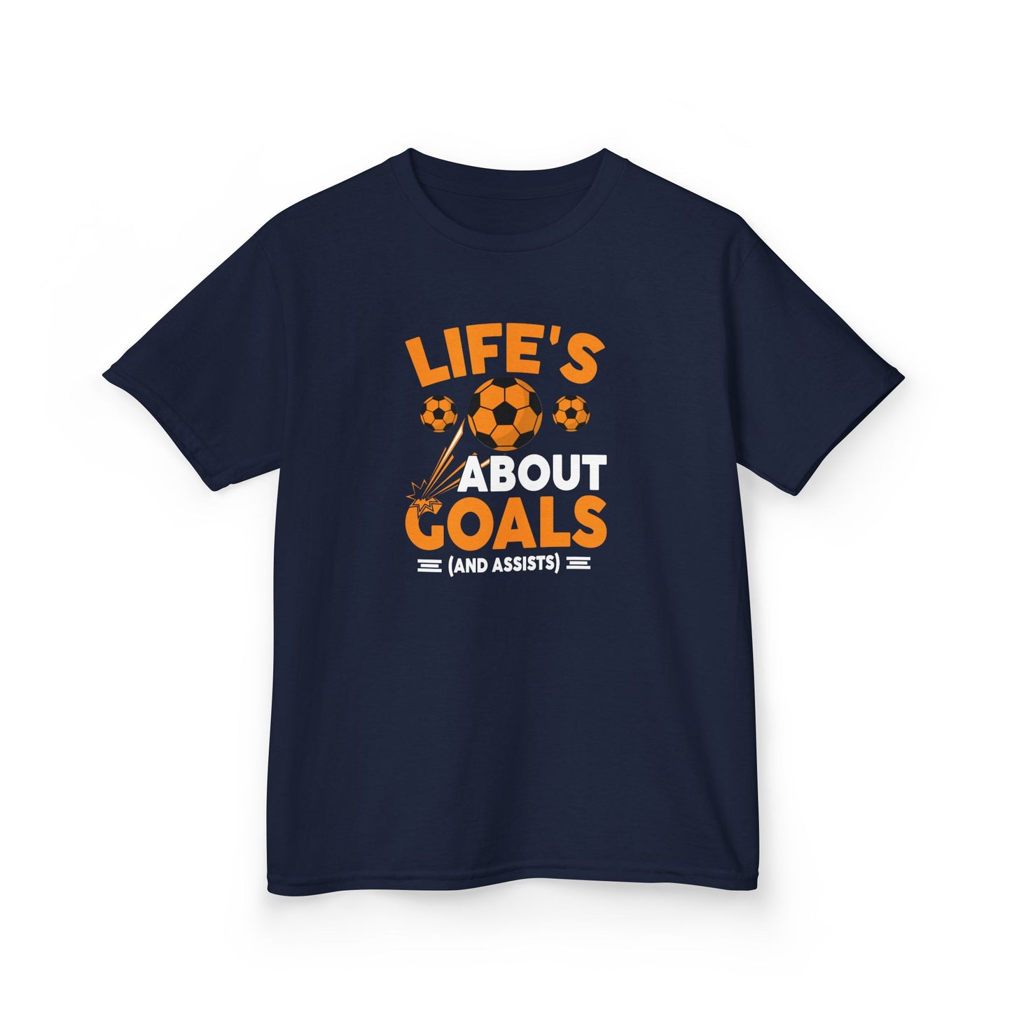 Life's About Goals Kids T-Shirt | Soccer Graphic Tee | Fun Teamwork Shirt for Boys & Girls | Cotton Youth Sports Top, FIFA World Cup 2026