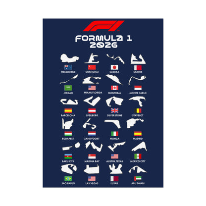 Formula 1 2026 Track Silhouettes Poster, F1 Circuits Map Wall Art, Grand Prix Calendar Print, Motorsport Racing Decor, Rolled Poster