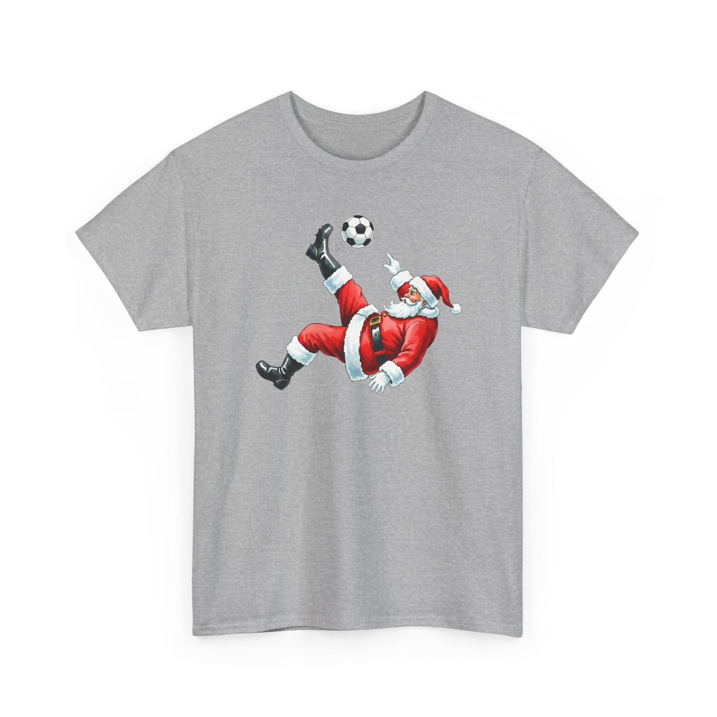 Santa Soccer Heavy Cotton Tee, Fun Holiday Shirt, Christmas Party, Gift for Him/Her, Festive Clothing, Casual Wear, Gift for her