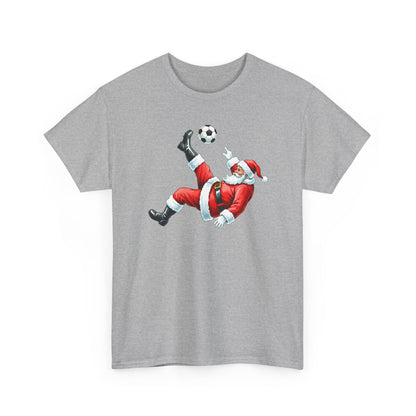 Santa Soccer Heavy Cotton Tee, Fun Holiday Shirt, Christmas Party, Gift for Him/Her, Festive Clothing, Casual Wear, Gift for her