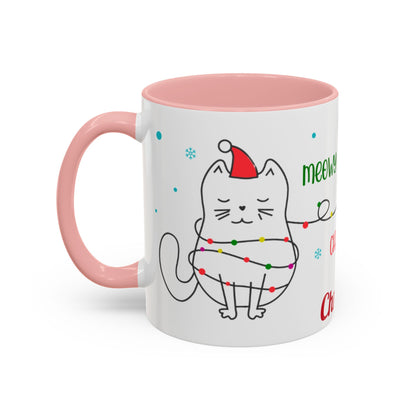Personalized Meowy Christmas Accent Mug, Funny Holiday Coffee Cup, Cat Lover Gift, Festive Drinkware, Christmas Decor, Personalized Mug