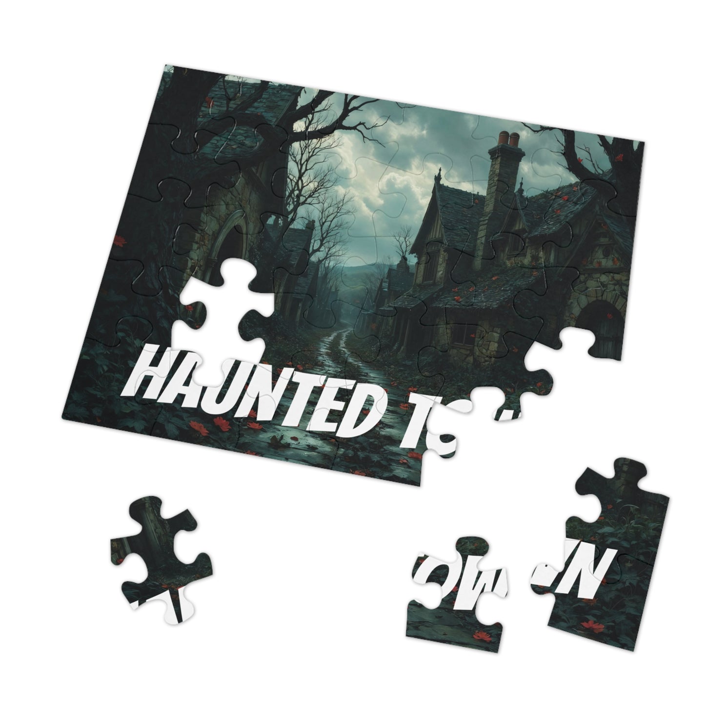 Haunted Town Jigsaw Puzzle, Spooky Village Halloween Puzzle with Tin, Dark Art Puzzle, 500-2000 Piece Gift
