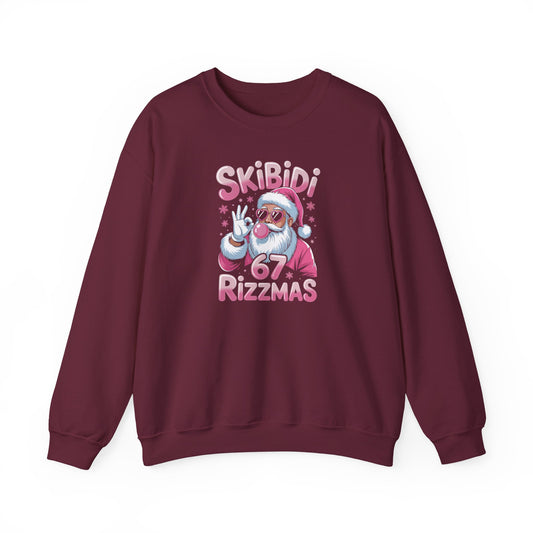 Skibidi Rizzmas Santa Crewneck Sweatshirt | Pink Santa Christmas Design | 67 Christmas Sweatshirt