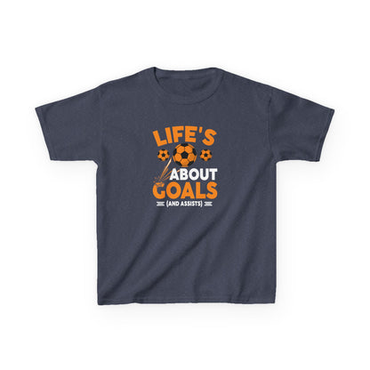 Life's About Goals Kids T-Shirt | Soccer Graphic Tee | Fun Teamwork Shirt for Boys & Girls | Cotton Youth Sports Top, FIFA World Cup 2026