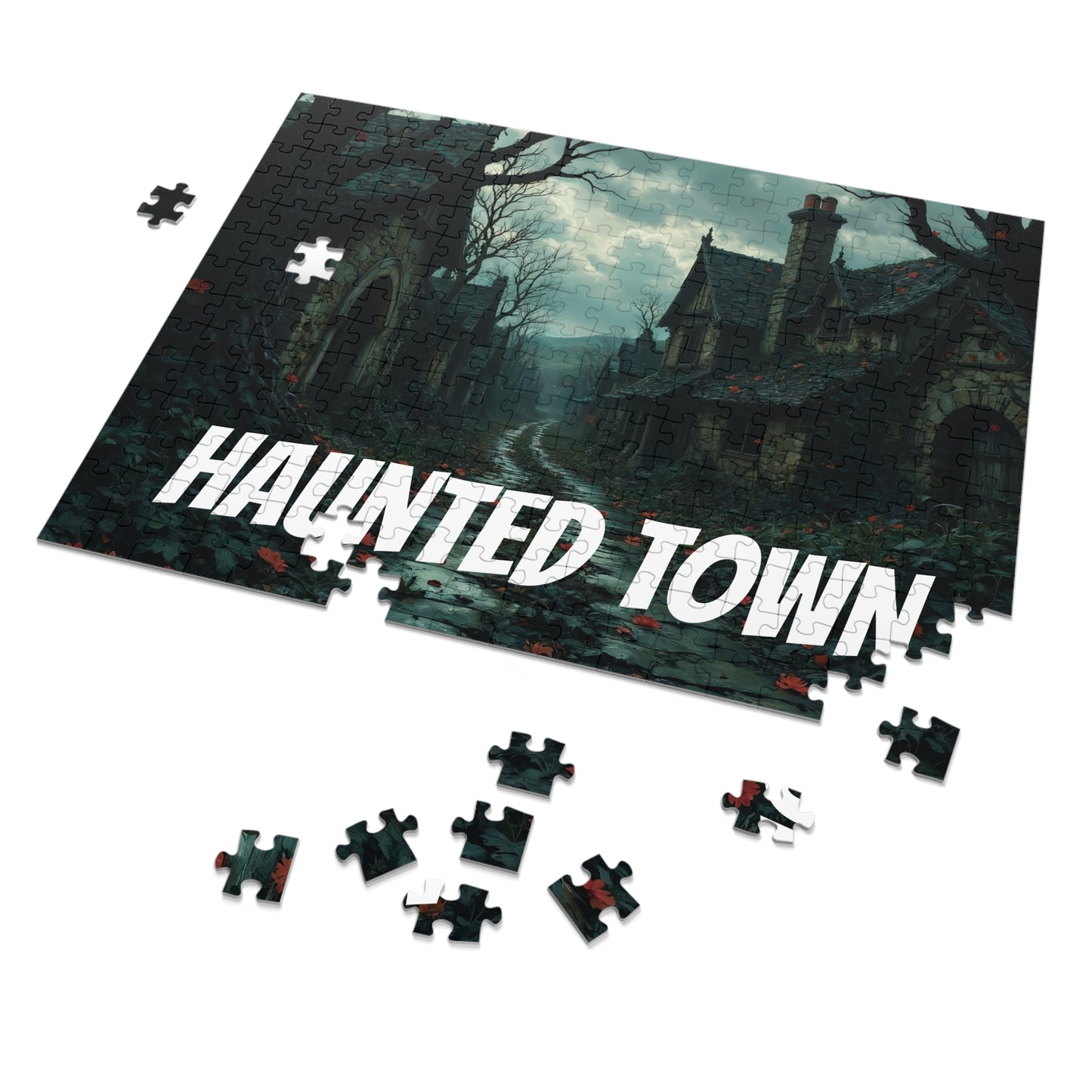 Haunted Town Jigsaw Puzzle, Spooky Village Halloween Puzzle with Tin, Dark Art Puzzle, 500-2000 Piece Gift