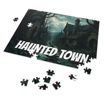 Haunted Town Jigsaw Puzzle, Spooky Village Halloween Puzzle with Tin, Dark Art Puzzle, 500-2000 Piece Gift
