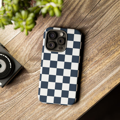 Navy Checkerboard Phone Case, iPhone 17 Pro, 17, 16, 15, 14, 13, 12, 11, X, XR, XS MAX, Tough Case for iPhone